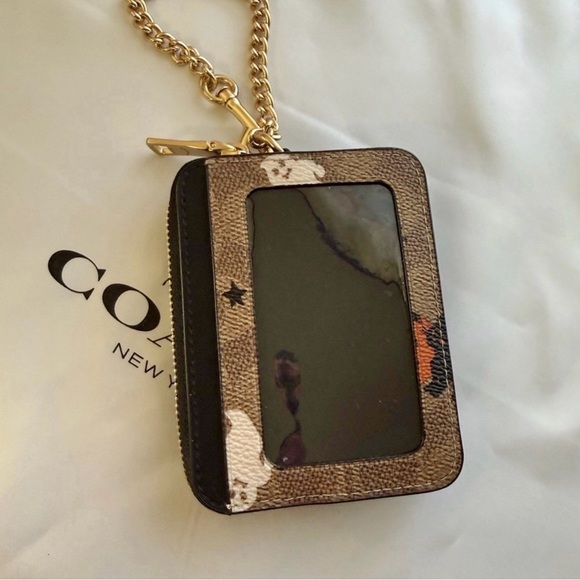 Coach Tan and Black Halloween Zip Card Case in Signature Canvas - Picture 2 of 11